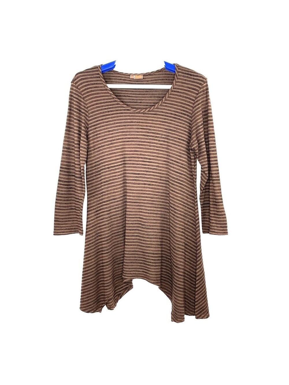 Tianello Garment Dyed Asbury Tunic Top Women’s Size Large Stripe Sharkbite Hem